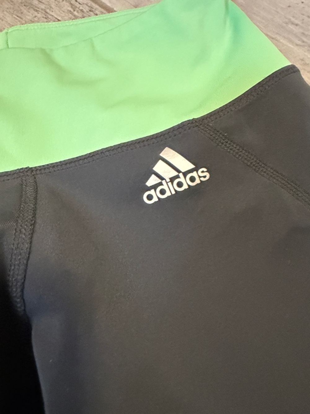 adidas Black Crop Leggings with Mint Green Waistband and Stripes 10 - Picture 2 of 3